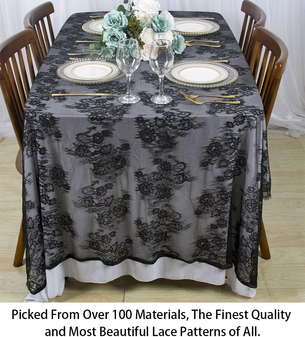 Lace-Tablecloth-Rectangular 60x120-Inch Black Tablecloth Floral Lace Tablecloth Rectangle Wedding Tablecloths Lace Table Cloth Table Overlay Table Cloths Rectangle 60 X 120 (1 Pack, Black-015)