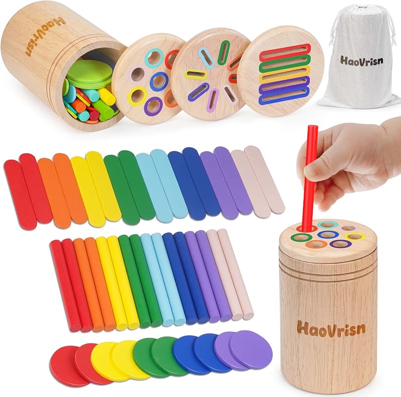 HaoVrisn Giochi Bambini 1 2 3 Anni, 3 in 1 Giochi Montessori 1 2 3 4 Anni, Legno Colori per Bambini 1 2 3 Anni, Gioco Bambino 1 2 3 4 Anni con Borsa per la Conservazione