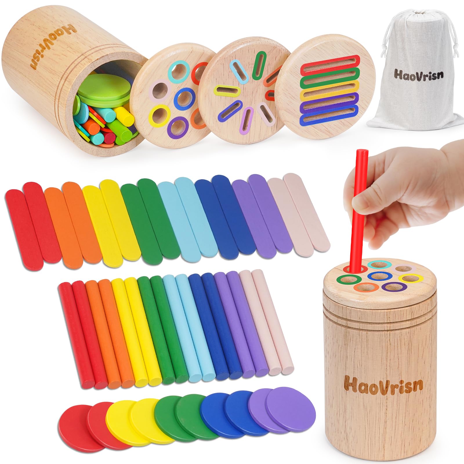 HaoVrisn Giochi Bambini 1 2 3 Anni, 3 in 1 Giochi Montessori 1 2 3 4 Anni, Legno Colori per Bambini 1 2 3 Anni, Gioco Bambino 1 2 3 4 Anni con Borsa per la Conservazione