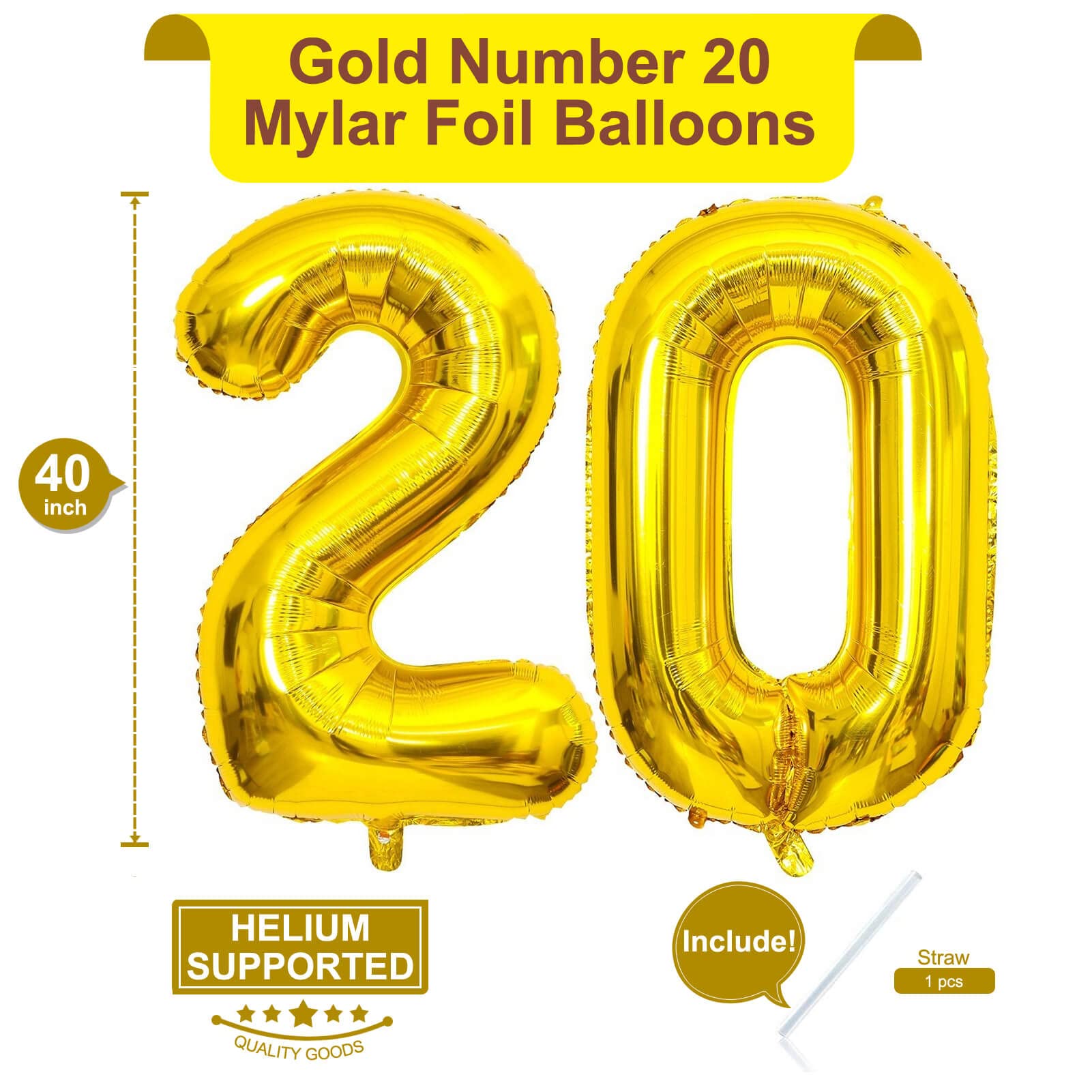Amazon.com: 40 Inch Gold 20 Number Balloons Giant 20 Balloons Gold