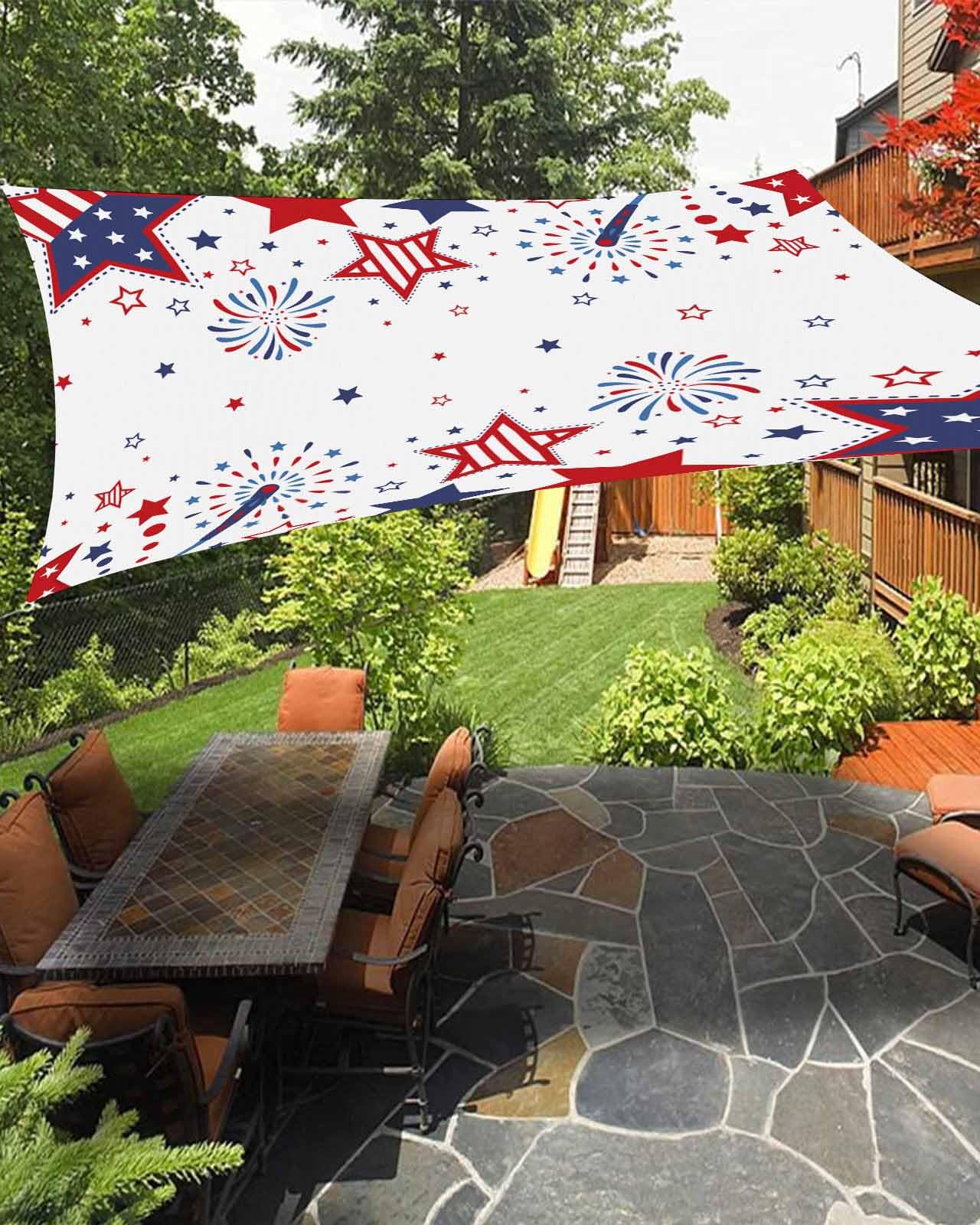 Boanket Sun Shade Sail 6.5' x 10', Red Blue Star 4th of July UV Block Sun Sails Shades for Outdoor Decor, Independence Day Fireworks Shade Cloth for Patio Deck Terrace Garden Lawns Beach Backyard