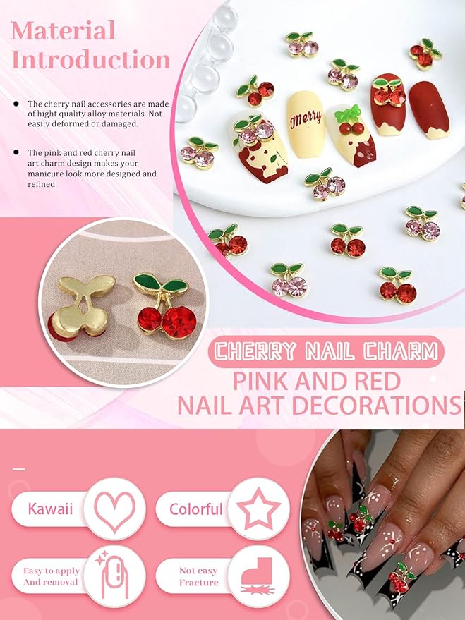💖 Cherry Nail Inspo: 40 Cute 3D Charms! 💖