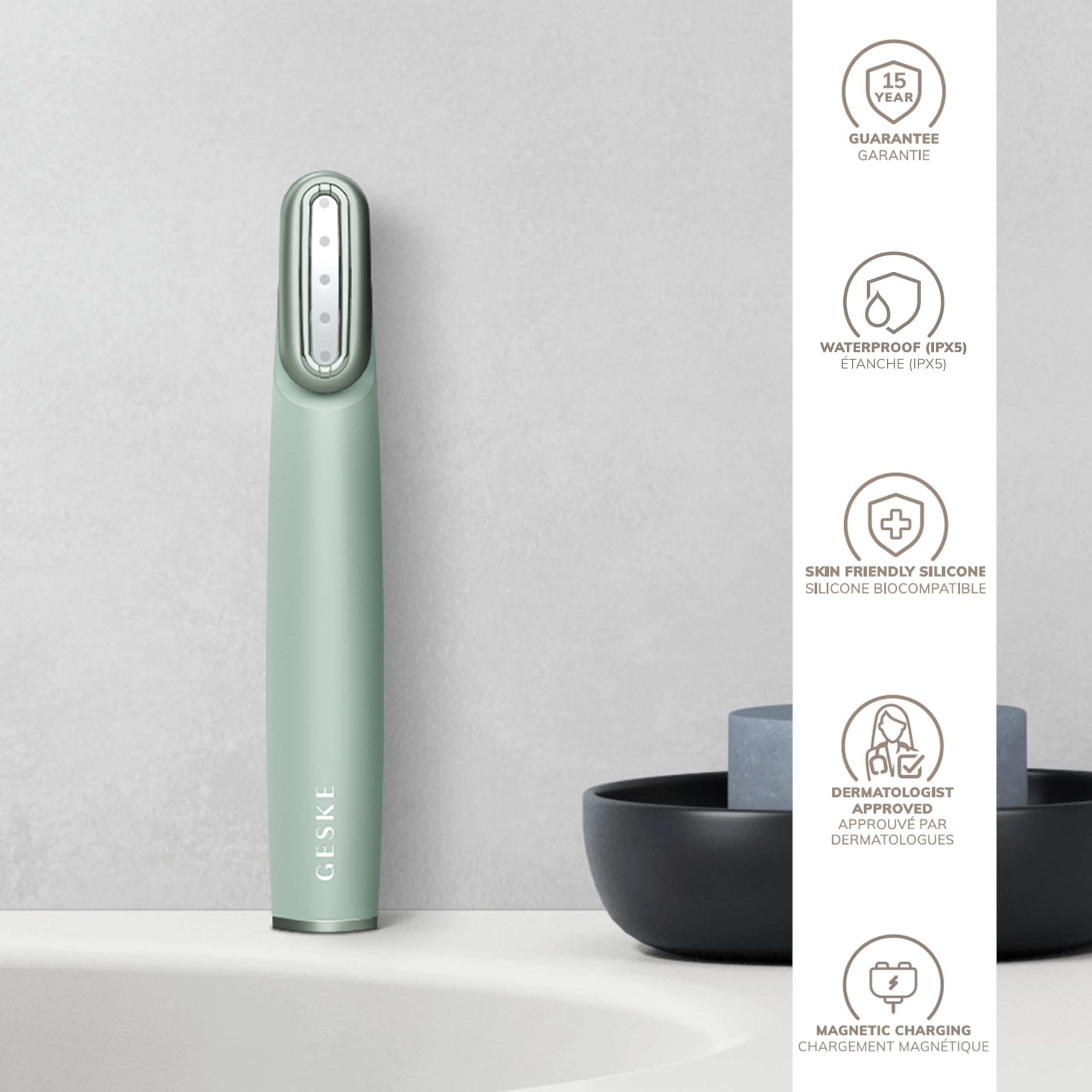 GESKE Skin Firming Wand | 7 in 1 | Anti-Aging | Mikrostrom Facelift | Reduziert Alterserscheinungen | Fortschrittlicher Facial Firmer | Red LED Light Technology | Flexibler Kopf