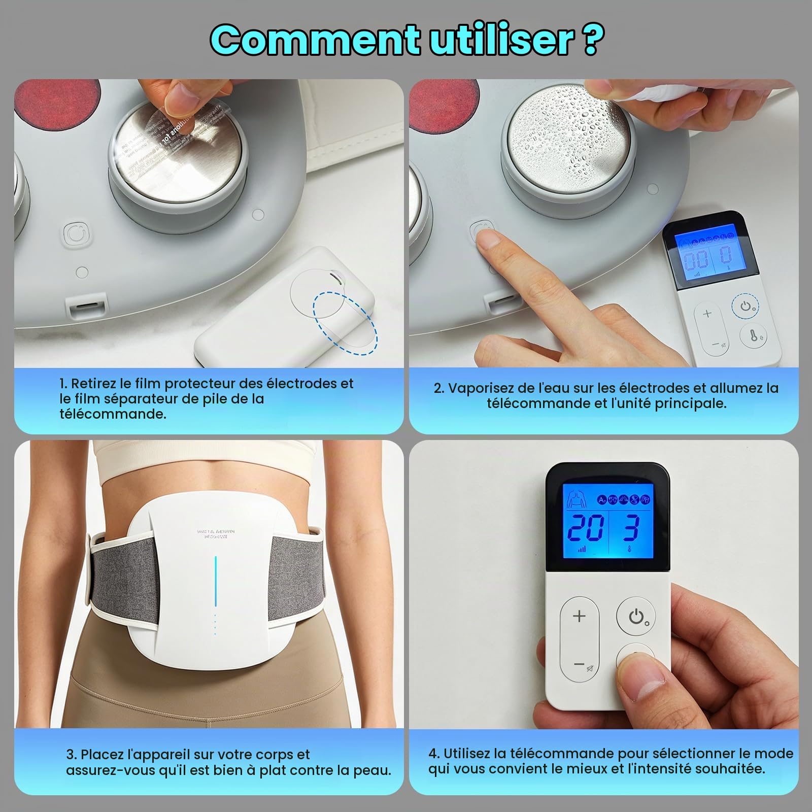 Electrostimulateur Musculaire EMS, 3D Ceinture Electrostimulation Abdominale EMS avec 6 Modes 20 Niveaux D'intensité, Entraînement Abdominal EMS avec Chauffage A 3 Niveaux, avec Télécommande