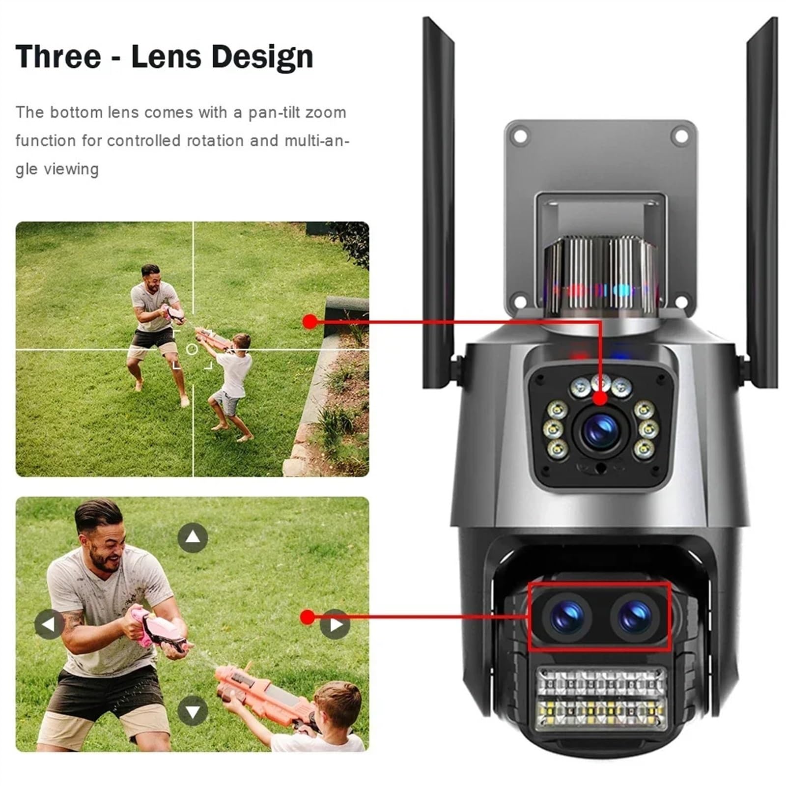 Kamera 9MP Z Trzema Obiektywami IP 8X Zoom Camera Nadzór Wideo Zewnętrzny Podwójny Ekran Kamera Bezpieczeństwa Automatyczne Śledzenie Nadzór Wideo(9MP Camera With 128G)