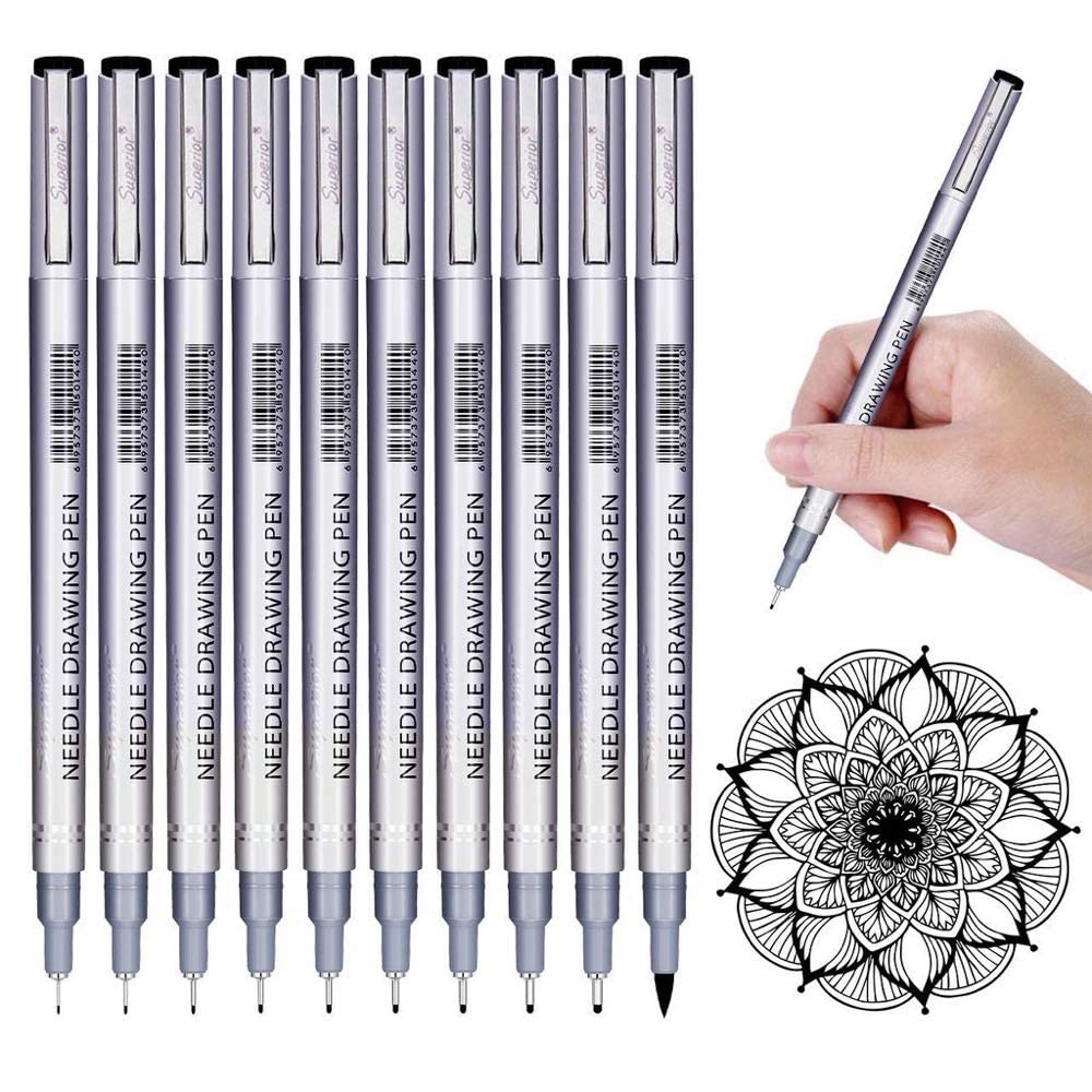 53ARTS 8 Pc Multipurpose Waterproof Black Micron Needle Tip Fine Line Border Drawing Point Pen for Signature Design Sketch Mandela Art Cartoons Doodles