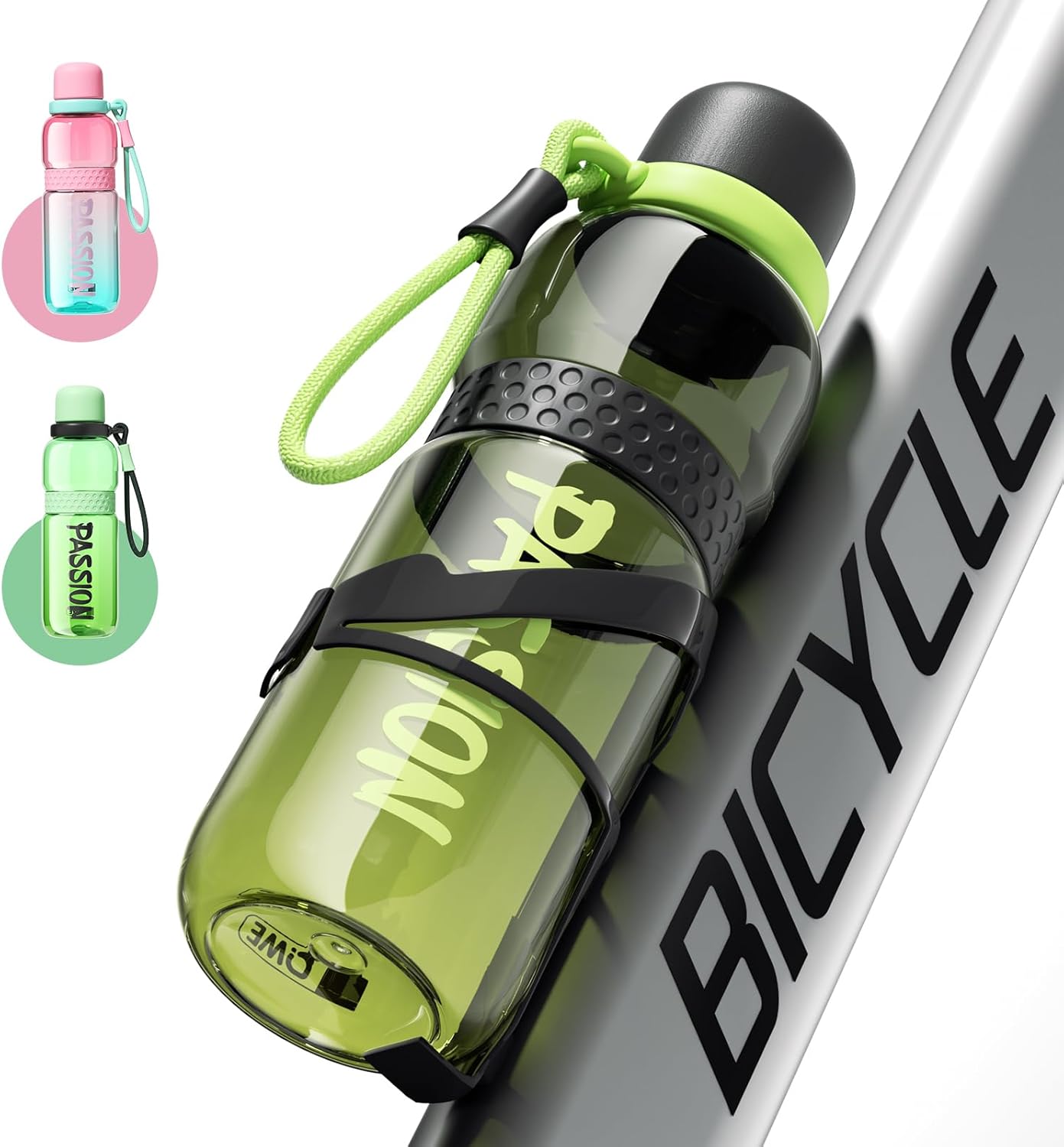 QWE Bike Cycling Water Bottle Plastic with Carry Handle,700ml/23oz,Lightweight,Heat-resisting,Reusable,Tritan BPA-free,Shock-resistant,for mountain,Road,Sport,Outdoors,and Gym(Black)