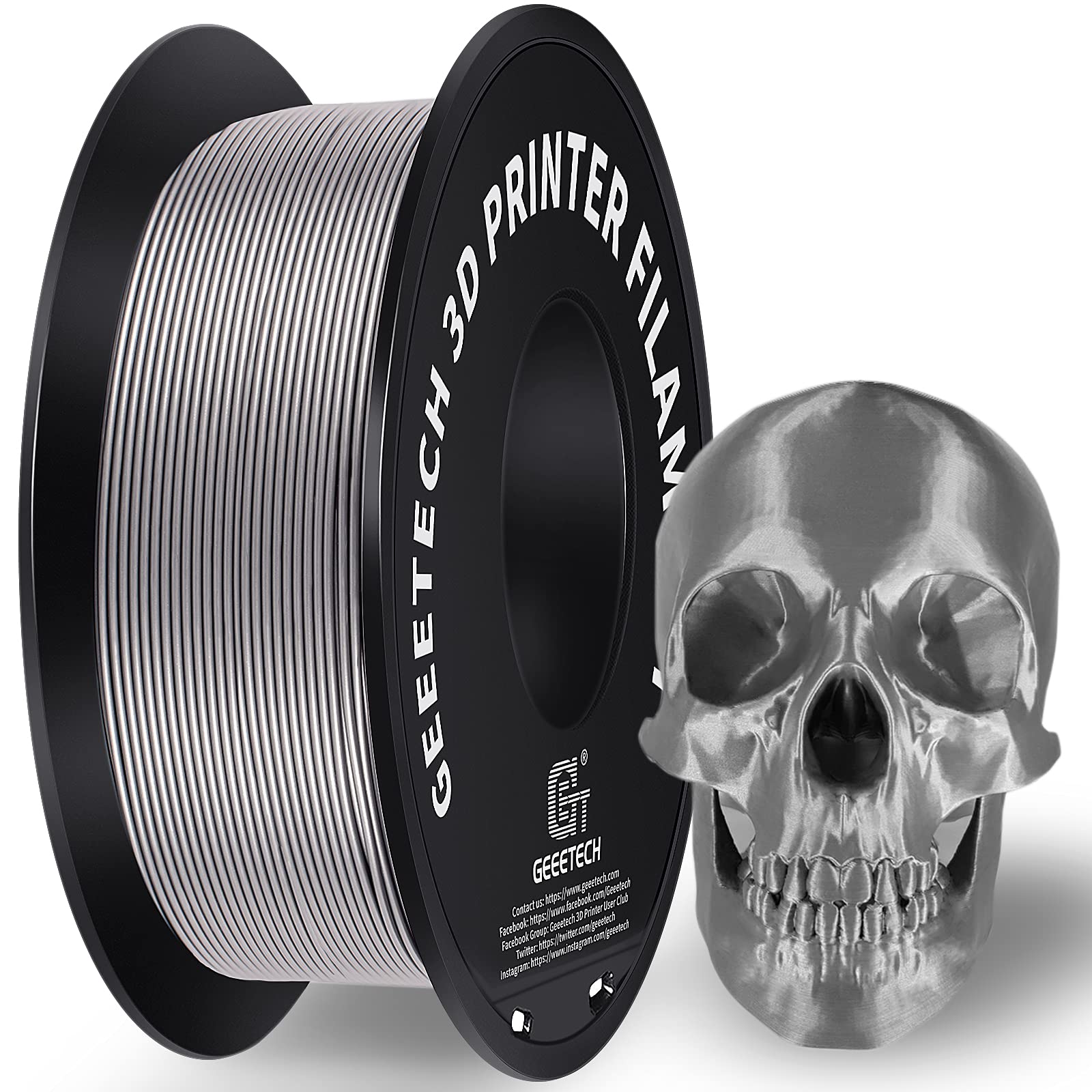 GEEETECH Filamento PLA 1,75 mm, Filamento Stampante 3d 1 kg 1 Bobina, PLA 3D Printer Filamento (PLA 1KG, Argento)