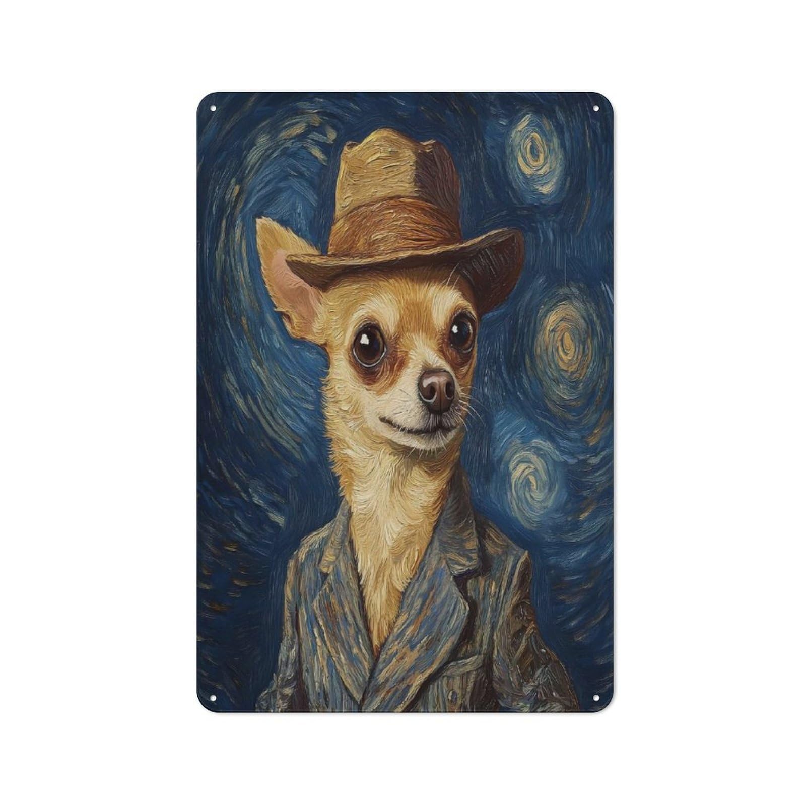 Junmoney Style-5 Chihuahua In Starry Night Industrial Metal Sign 30X20cm, Modern Retro Loft Wall Plaque For Modern Home, Workshop, Office Or Cafe