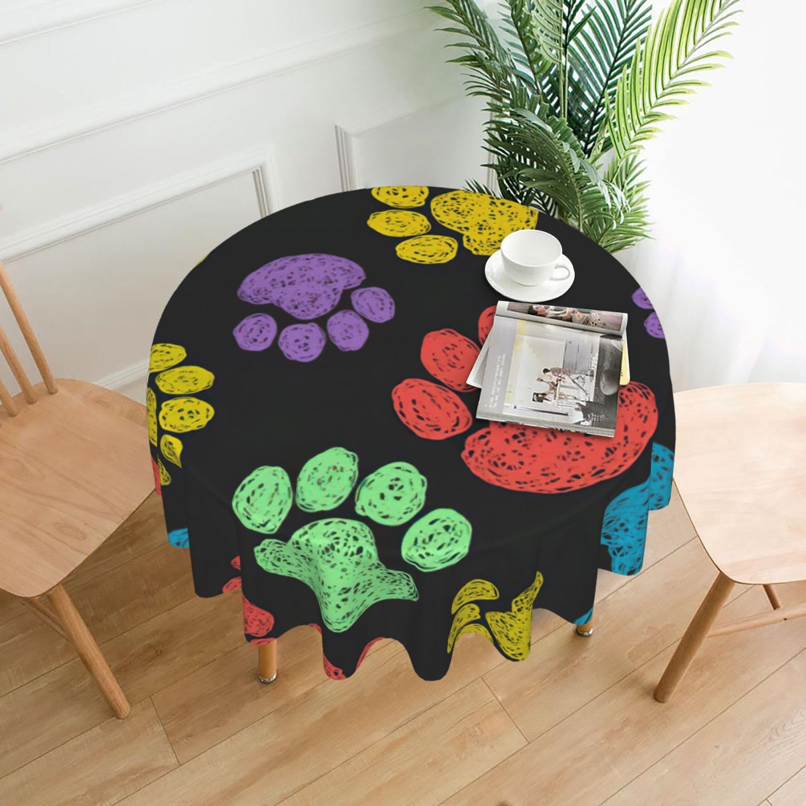 SDEGTHO Dog Paw Print Print Modern Retro Round Tablecloth 60in Polyester Fabric Cover for Party Dining Table Washable