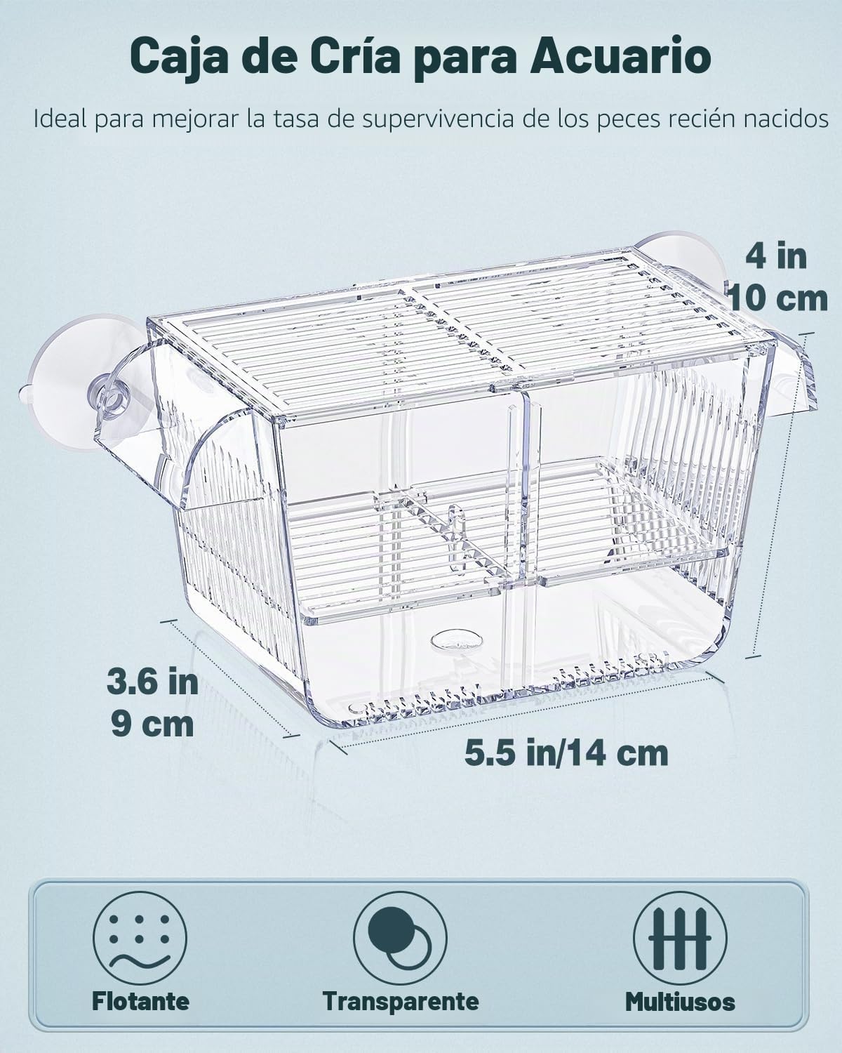 Pawfly Caja de cría de peces de acuario con 6 ventosas de acrílico para peces bebés, camarones, betta, guuppy, platy