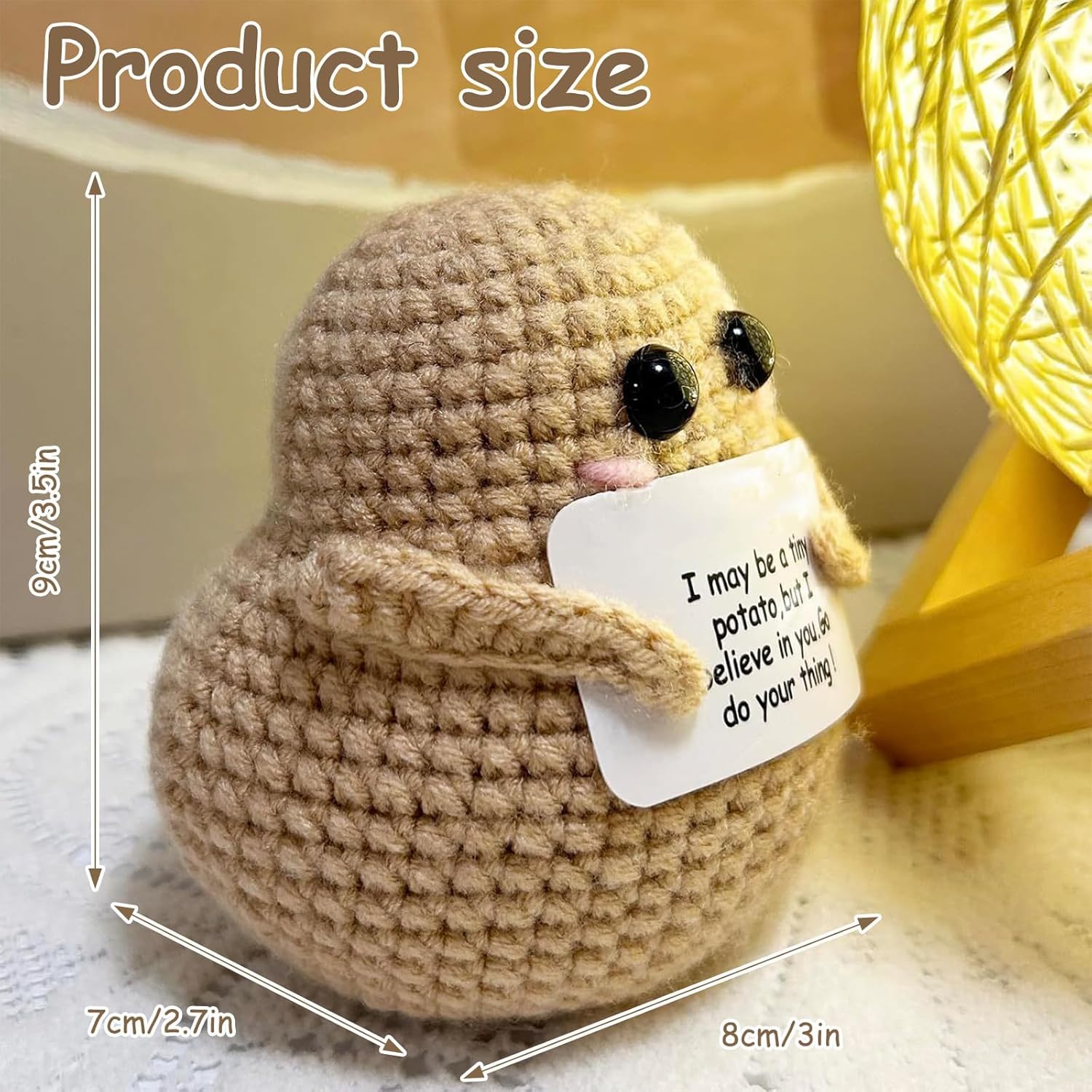 Positive Cute Potato,Emotional Support Potato with Card,Knitted Potato Plush Doll,Cute Potato,Inspirational Gifts for Women,Positive Cute Potato Crochet Doll,Good luck gift for friends,with Cloth Bag - Image 2