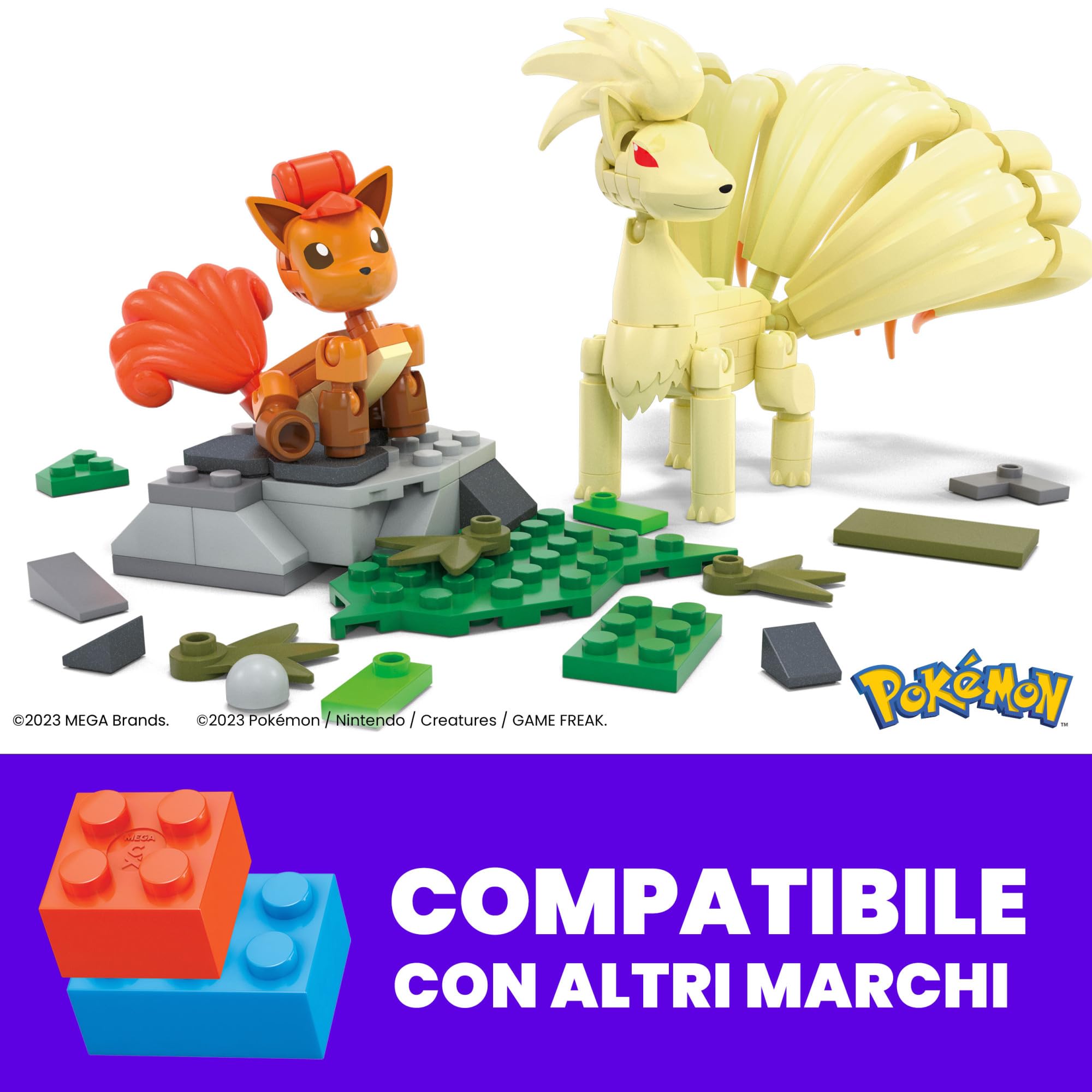 MEGA Pokémon - Evoluzione di Vulpix, Set da Costruire con 145 Pezzi e 2 Personaggi snodati, Vulpix e la Sua Evoluzione Ninetales, Giocattolo per Bambini, 7+ Anni, HTH79