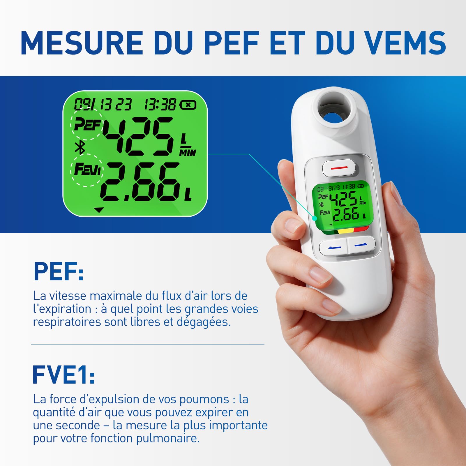 Nascool Peak Flow Meter Spiromètre numérique adulte enfant asthme BPCO PEF FEV1