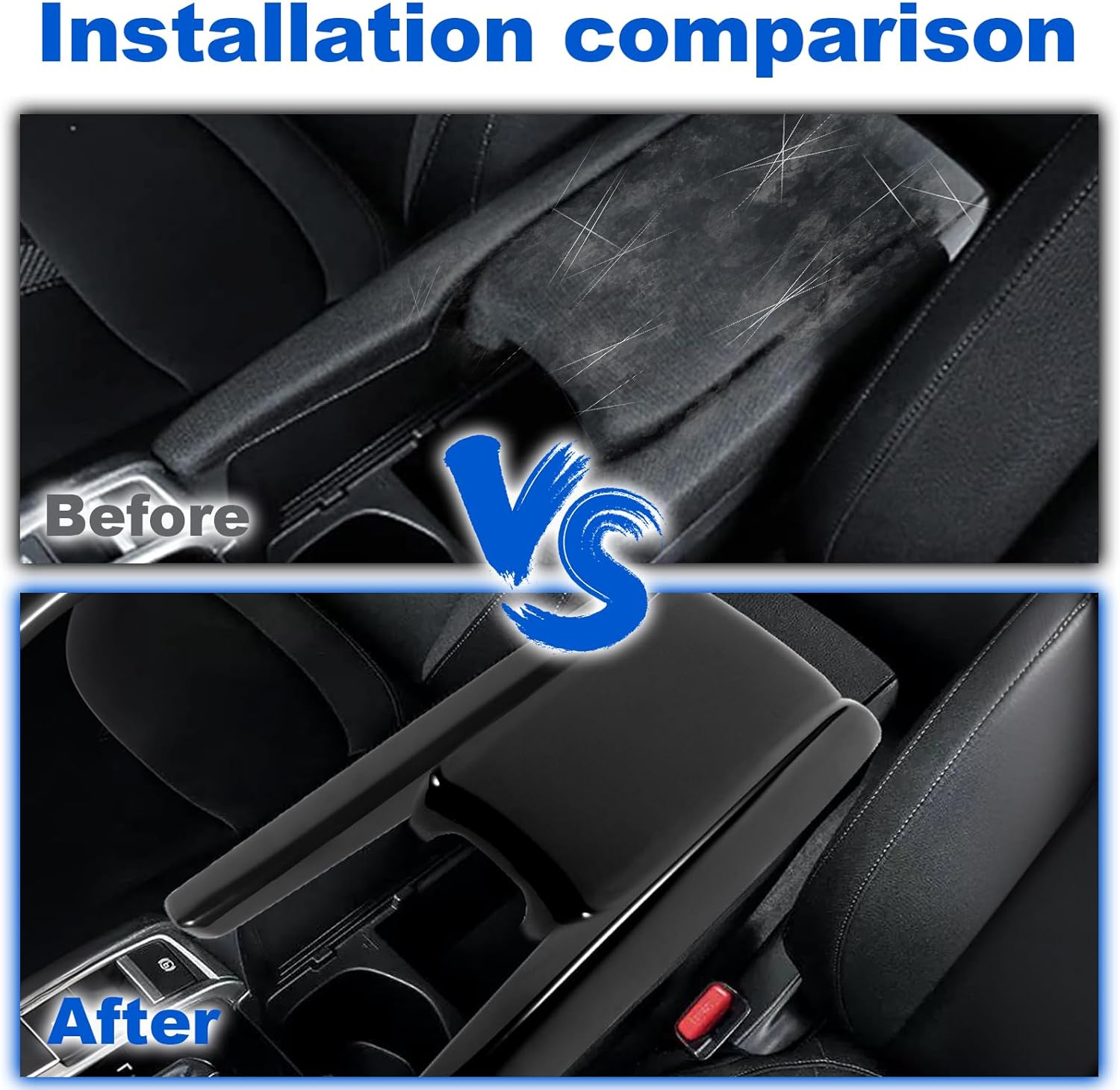 Interior Armrest Console Cover for 2016 2017 2018 2019 2020 Honda Civic 10th gen Honda Civic 2016-2021 Center Armrest Lips Cover Caps Civic Accessories (16-21Civic-Shinny Black 3pcs)