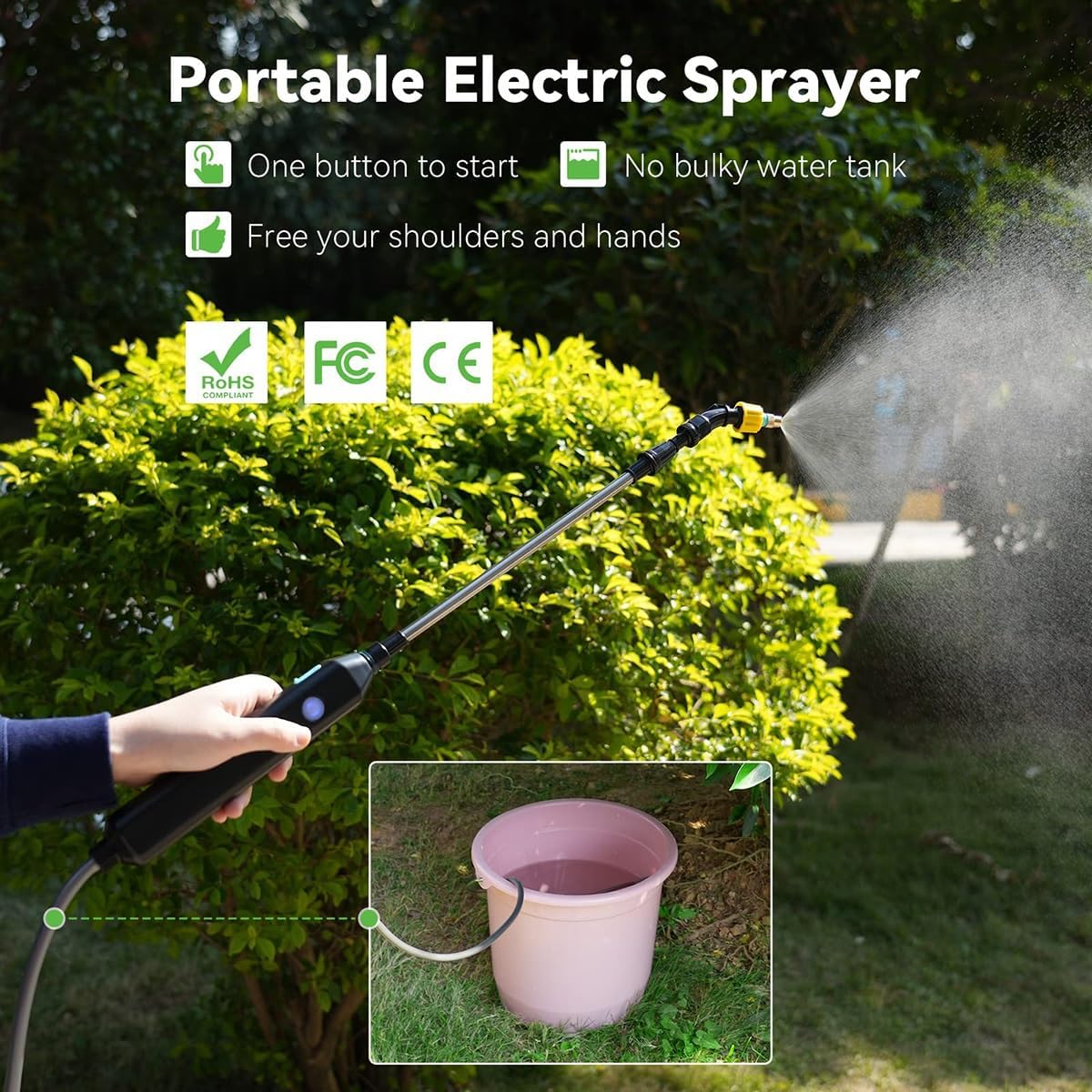 Rechargeable Garden Sprayer Watering Spray with 3 Mist Nozzles Rechargeable Handle Retractable Wand for Yard Lawn Plants PipesGarden Watering ﻿(Green,3 Meters)