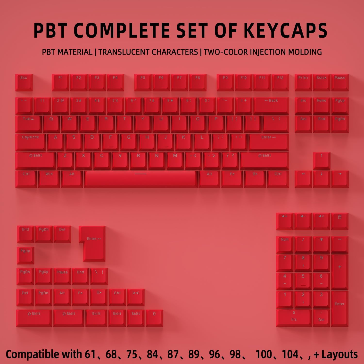 131 Keys PBT Keycaps Set, Double Shot Shine Through Backlit Key Caps, OEM Profile Custom Keycap for Most Mechanical Gaming Keyboards, Fits 61/68/75/84/87/96/98/104 Layouts (Red)