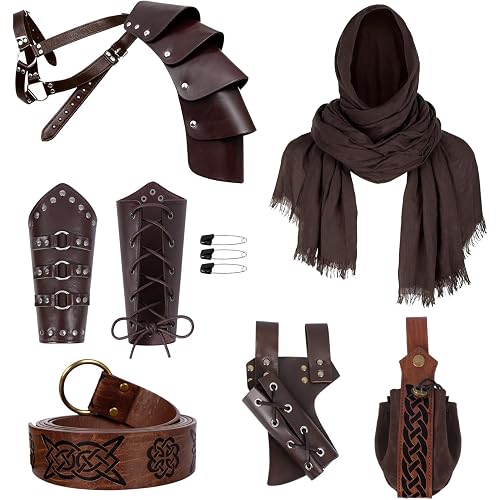Renaissance Costume Accessories Men - Leather Armor Pauldron & Shoulder Cape Set,Bracers for Knight & Assassin