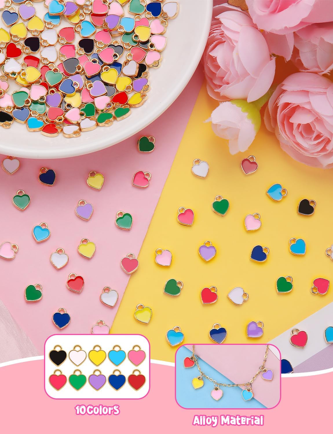 150Pcs Heart Charms for Jewelry Making, Valentine's Day Enamel Charms for DIY Bracelet and Earring (10 Colour) - Image 3