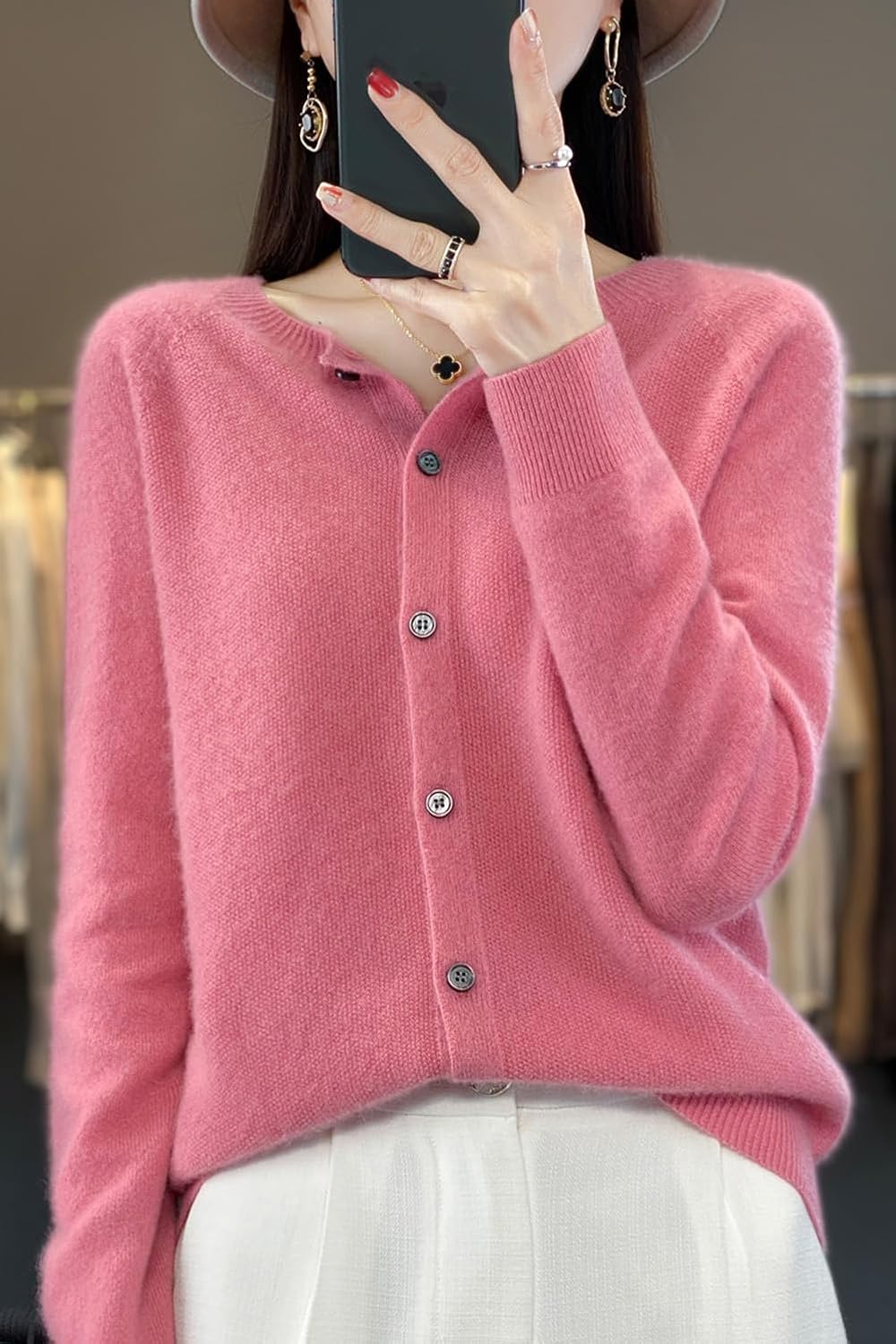 100% Merino Wool Sweaters Women's Fall Winter Warm Soft Knitted Crew Neck Cardigan Turtleneck Long Sleeves - Image 3