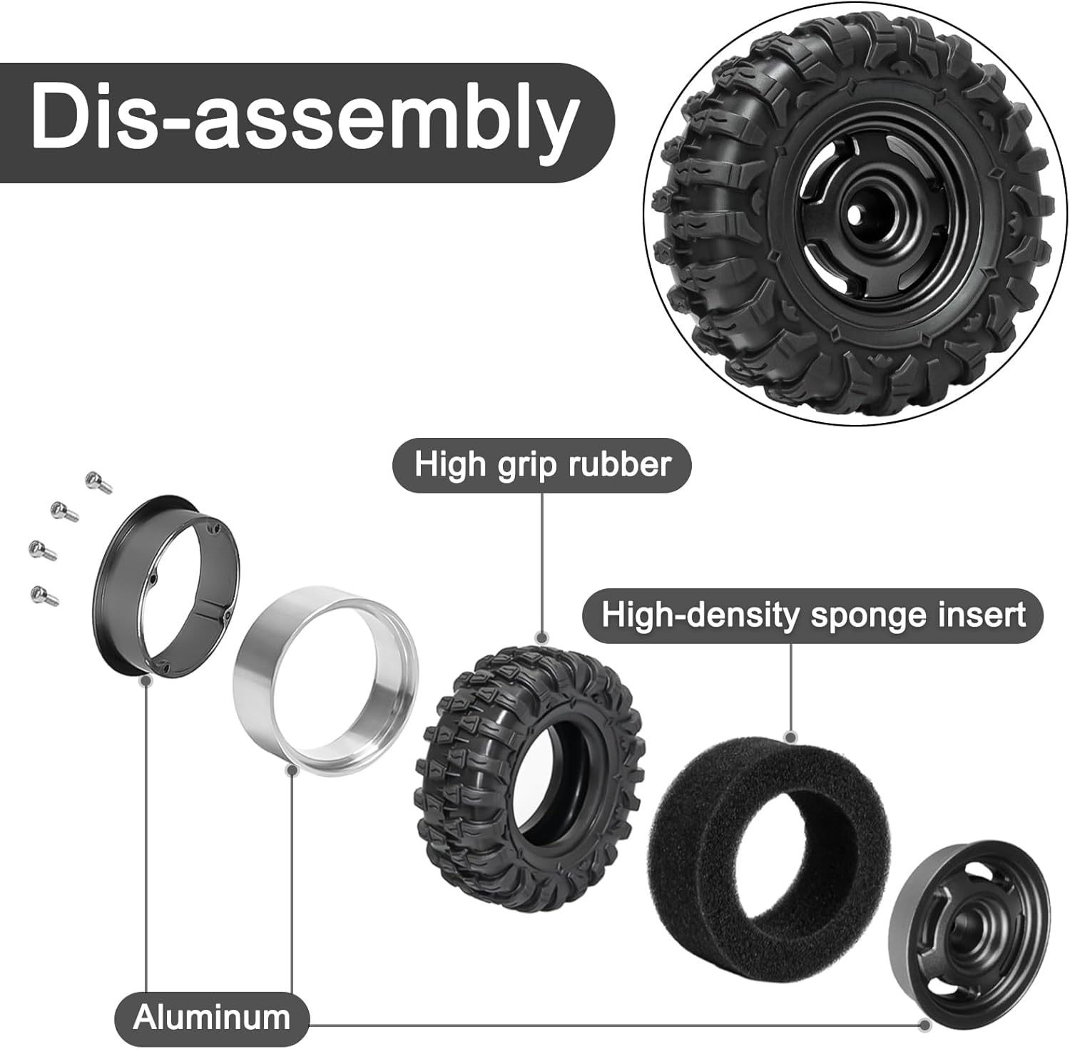 LRFHL 1.3" Beadlock Wheel Tires Aluminum 1.3 Crawler Tires Upgraded 1.45-inch Wheel for 1/18 TRX4M 1/24 SCX24 FCX24 RC Crawler Car Upgrade (4PCS)
