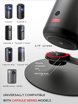 Projector Stand for Nebula Capsule Series & XGIMI Halo+(New) Works with Capsule 3/Air/Pro, Mini Projectors | Ceiling & Wall Projection, Height Adjustable, 360° Rotation | 1/4-Inch Screw(A-Black