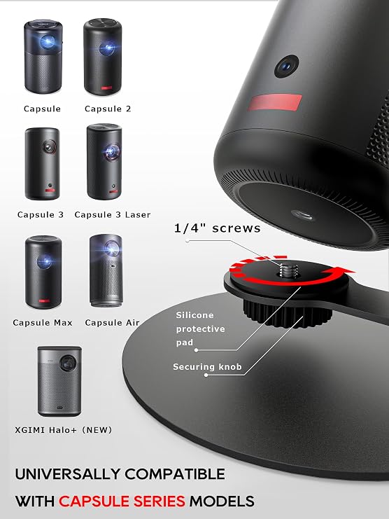 Projector Stand for Nebula Capsule Series & XGIMI Halo+(New) Works with Capsule 3/Air/Pro, Mini Projectors | Ceiling & Wall Projection, Height Adjustable, 360° Rotation | 1/4-Inch Screw(A-Black