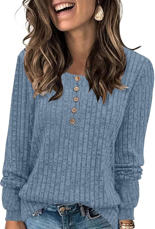 DB MOON Mujer Suéteres Ligeros 2026 Manga Larga Camisa Henley Caída Casual Cuello redondo Túnica Tops