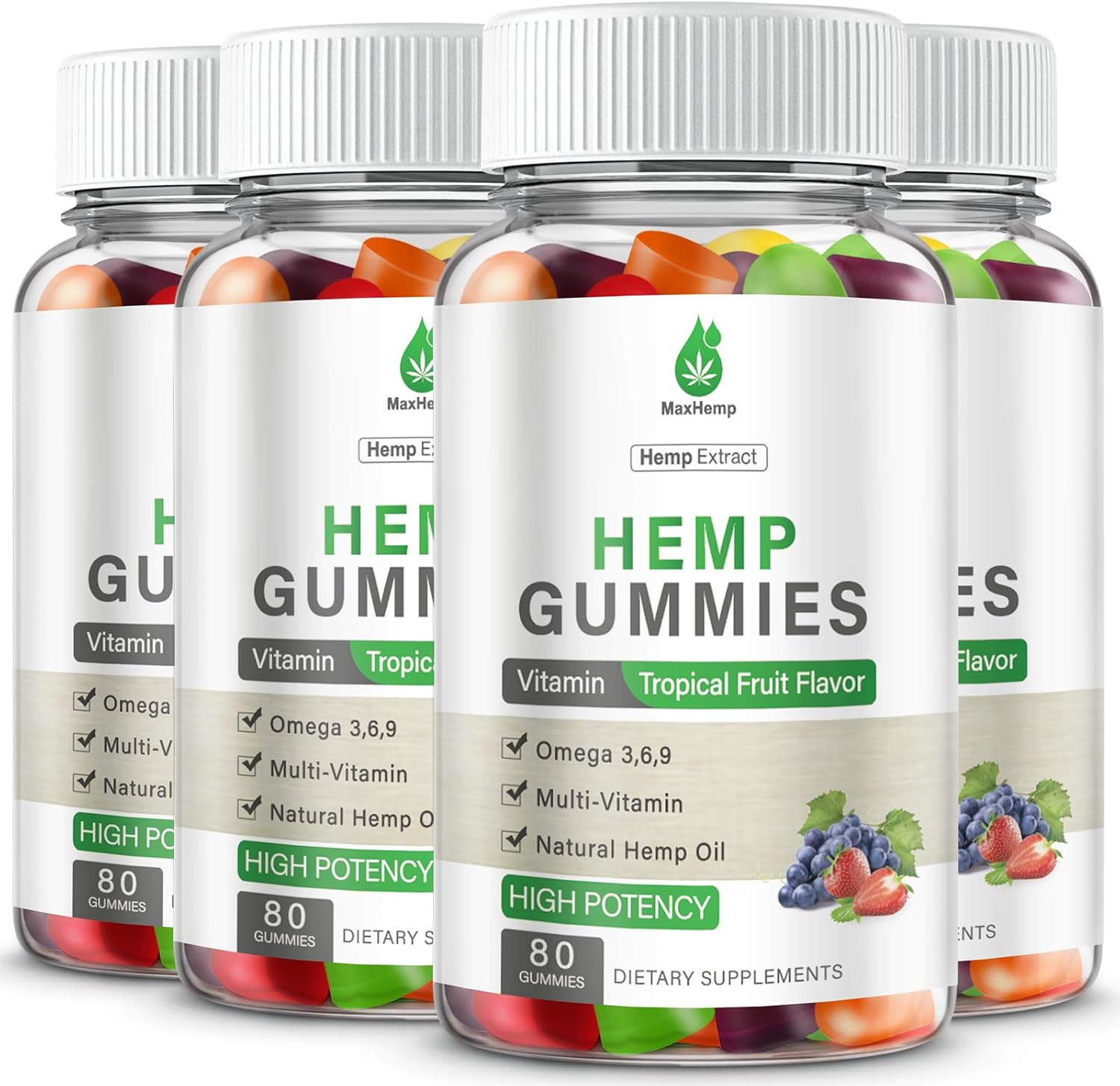 4 Pack Organic Hemp Gummies Extra Strengthen High Potency with Pure Hemp Oil Extract Vegan Edible Bear Candy for Relaxation and Peace