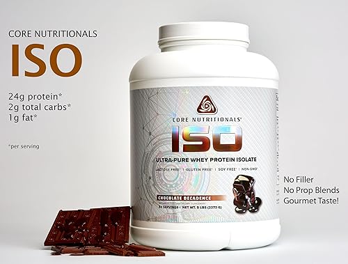 Miniatura 2 de Core Nutritionals ISO, 100% microfiltrado, cero rellenos artificiales, aislado de proteína de suero de leche de 0.88 onzas, 80 porciones (chocolate