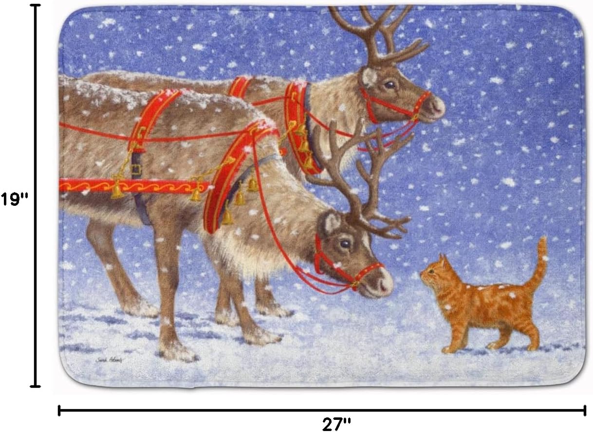 Caroline's Treasures ASA2174RUG Reindeer & Cat Bath Mat Machine Washable Anti-Fatigue Memory Foam Kitchen Rug, 19 X 27, Multicolor