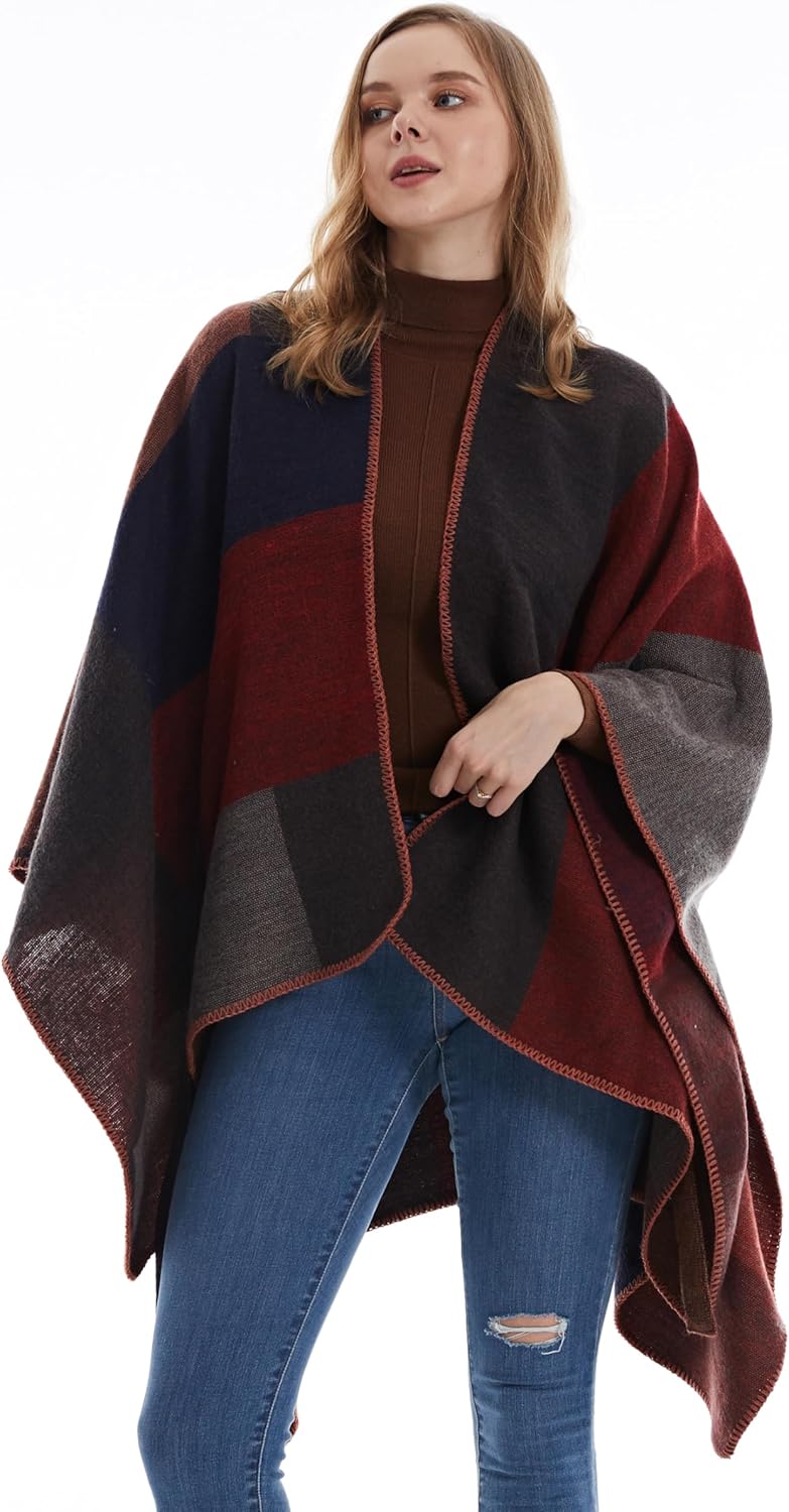 MissShorthair Women's Printed Shawl Wrap Fashionable Open Front Poncho Cape, Gift for Women - Image 2