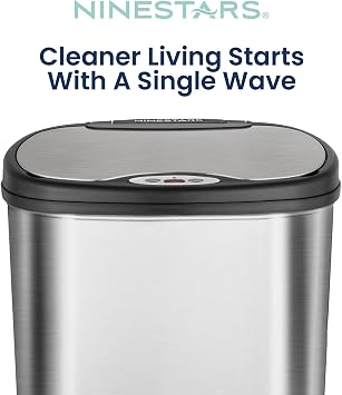 Ninestars 13 Gallon Oval Automatic Trash Can, 50L Touchless Motion Sensor Kitchen Garbage Can with Odor-Sealing Lid, Silver Stainless Steel
