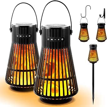 Outdoor Bluetooth Flame Speaker 2-Pack Waterproof with Torch Light