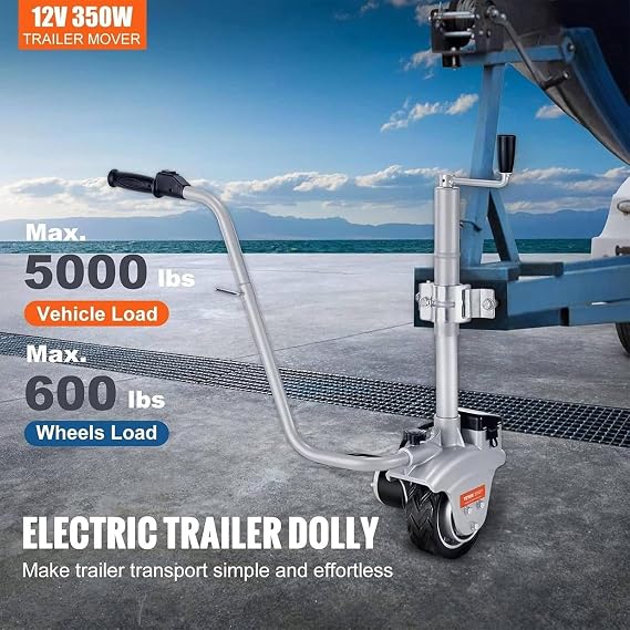 Electric Trailer Dolly,350W 12V Trailer Wheel,5000lbs Towing Capacity, with 23 ft/min Moving Speed, 12.6''-16.5'' Adjustable Clamp Height, for Moving Trailer Caravan Boat