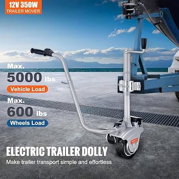 Electric Trailer Dolly,350W 12V Trailer Wheel,5000lbs Towing Capacity, with 23 ft/min Moving Speed, 12.6''-16.5'' Adjustable Clamp Height, for Moving Trailer Caravan Boat