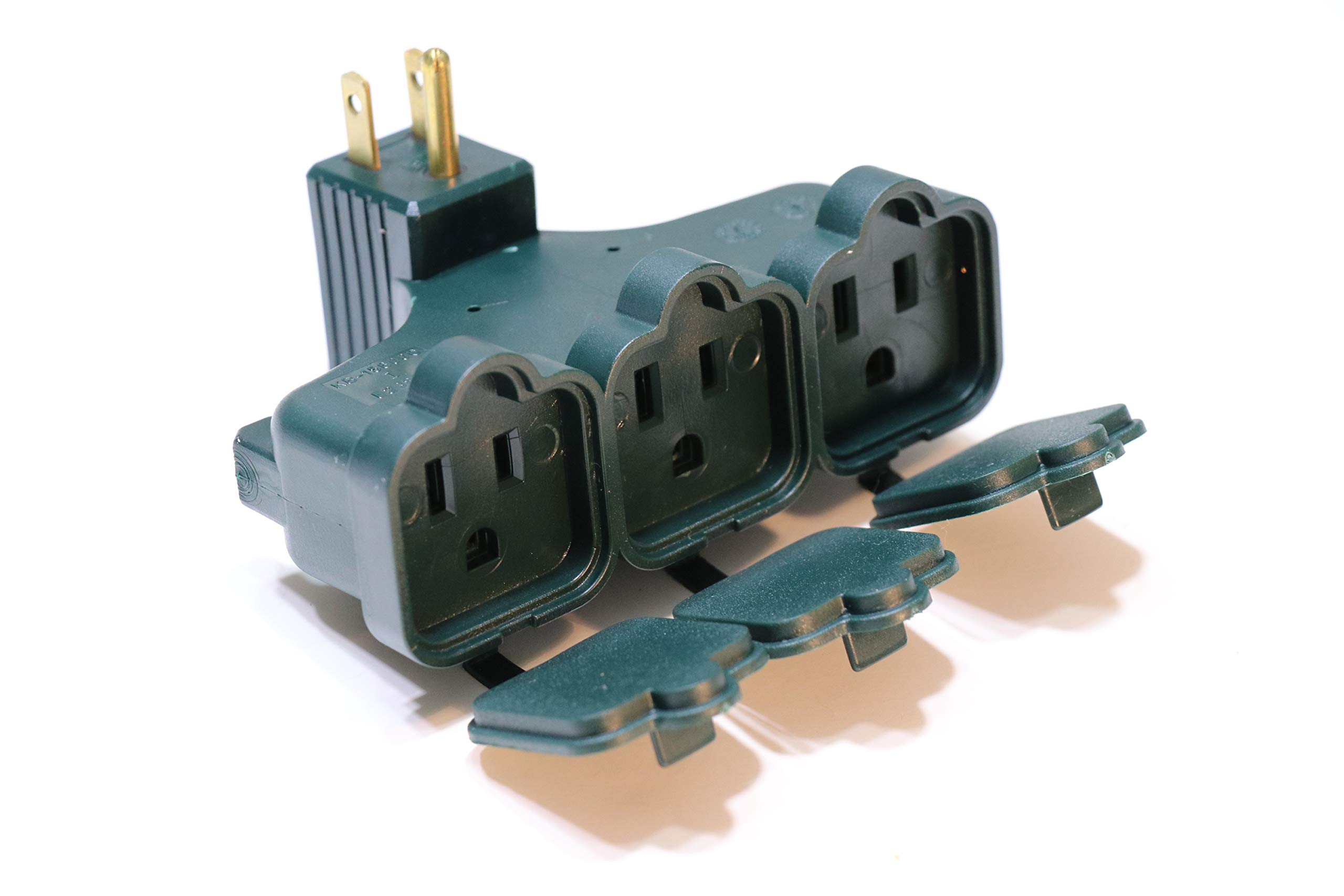 Heavy Duty 3 Outlet Outdoor Adapter with Safety Covers - Outdoor Outlet Adapter 3 Prong - UL Listed