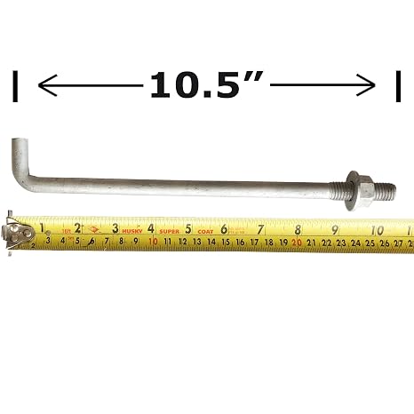10 x 1/2 Galvanized Anchor Bolts Rust Resistant Heavy Duty Steel Threaded Bolts for Concrete Cement 10 in x 1/2 in Qty (10)