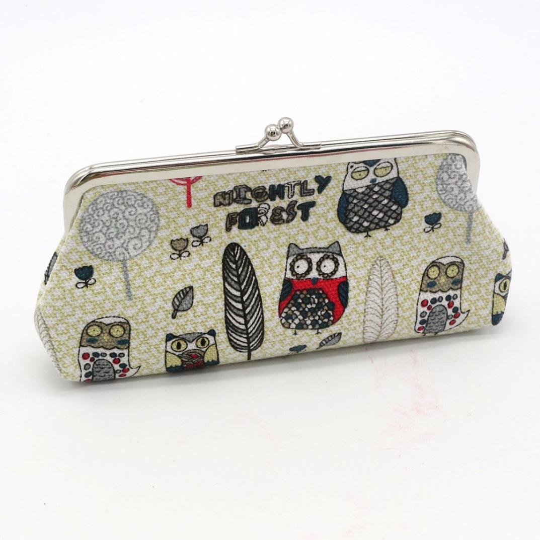 KolylongWomen Lady Lovely Vintage Owl Small Wallet Purse Clutch Bag (Beige)