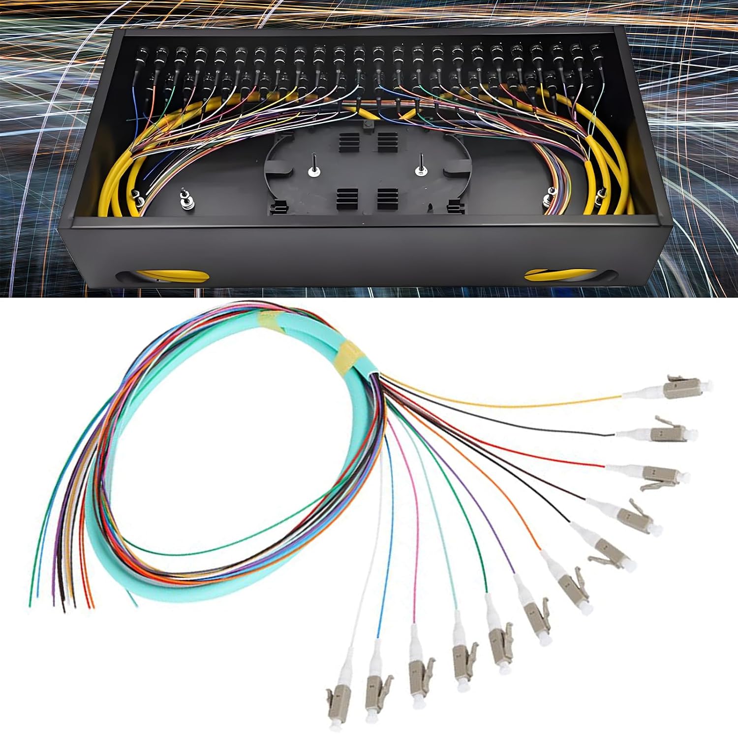 12 Strand LC/OM3 Mulitmode Fiber Optic Pigtail, 4 Packs | 1.2m length, low loss, Mulitmode Fiber Pigtail for Networks Communication System
