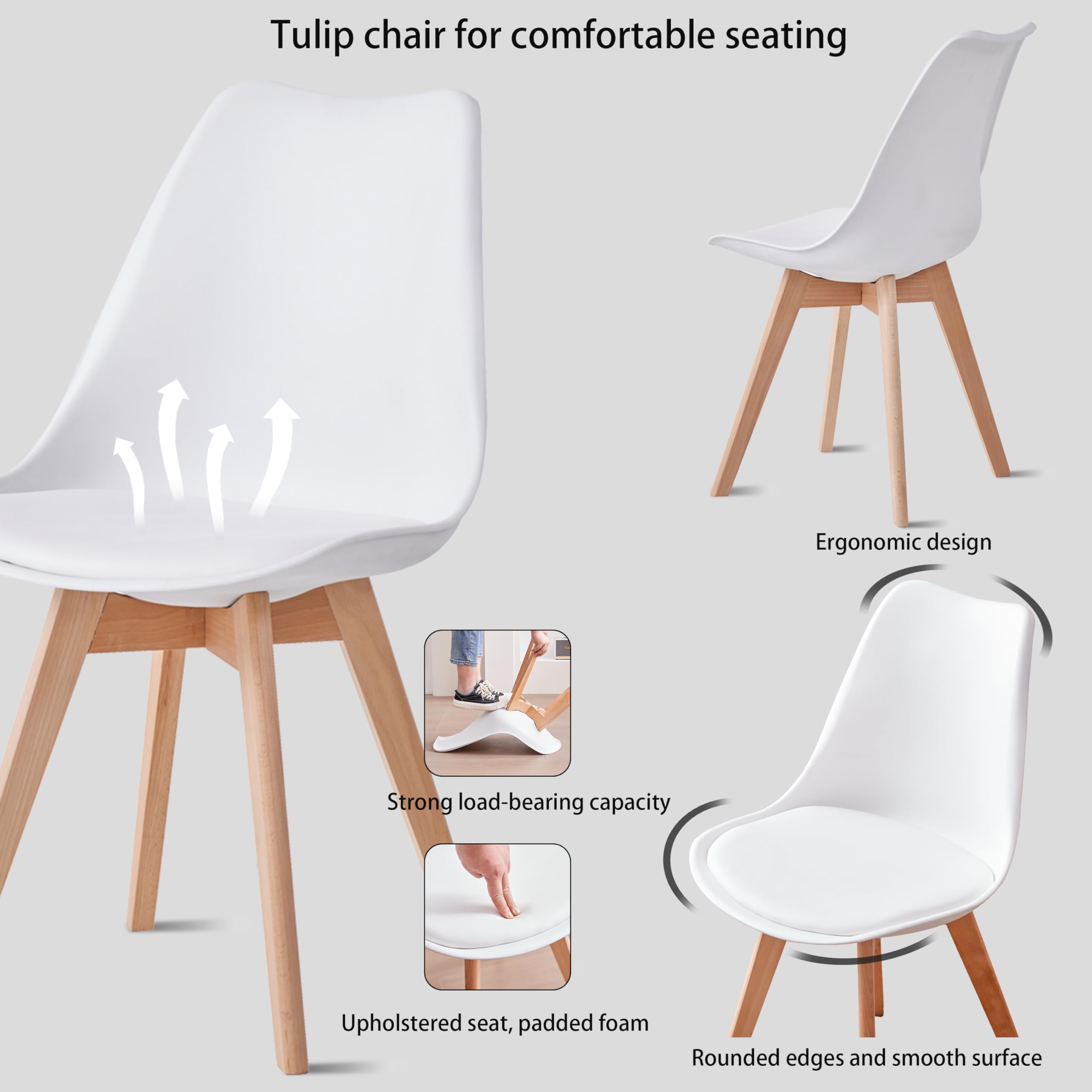Sedie Sala da Pranzo, Set di 4 Sedie, Gambe in legno massello, Design Nordico Ergonomico, Sedie Cucina, Sedie Moderne (Bianco-4)