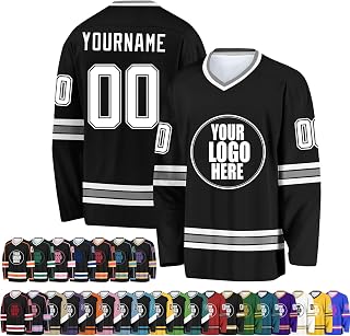Custom Hockey Jersey for Men Women, Personalized Name Number Logo V-Neck Sports Hockey Training Jersey for Hockey Fan Gift