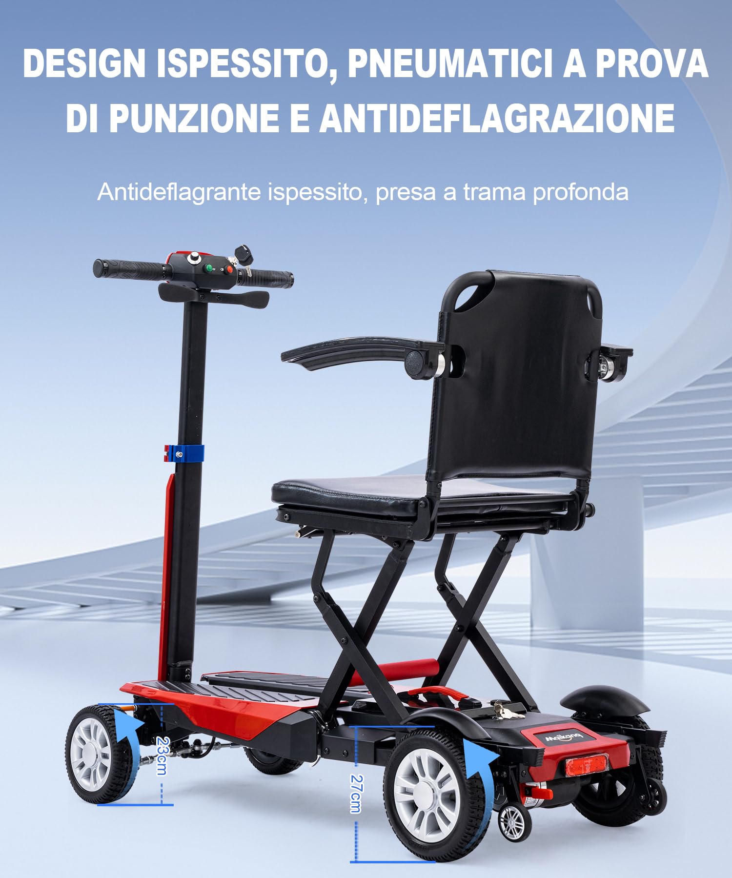 Z01 Scooter Disabili pieghevole a quattro ruote per anziani | Autonomia 20km | Nessun montaggio, pronto all’uso | Pneumatici antiforatura | Design anti-ribaltamento | Carico massimo150kg-Rosso