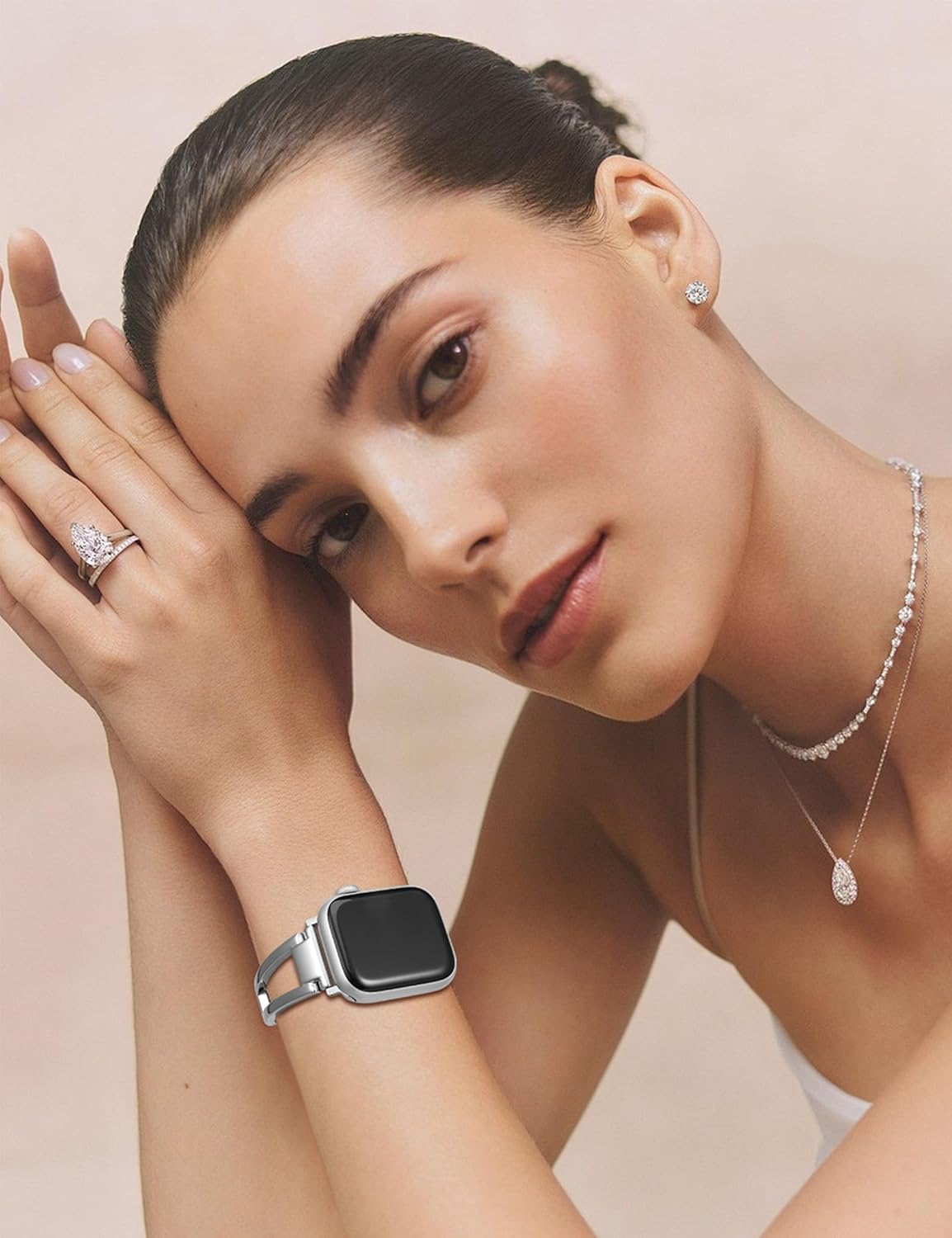 Wearlizer Compatible with Apple Watch Band 42/46/38/40/41/44/45/49mm Women, Dressy Fancy Stainless Steel Metal Strap Pretty Slim Designer Bracelet for iWatch Series 11 10 9 8 7 6 5 4 SE/Ultra 3 2 1