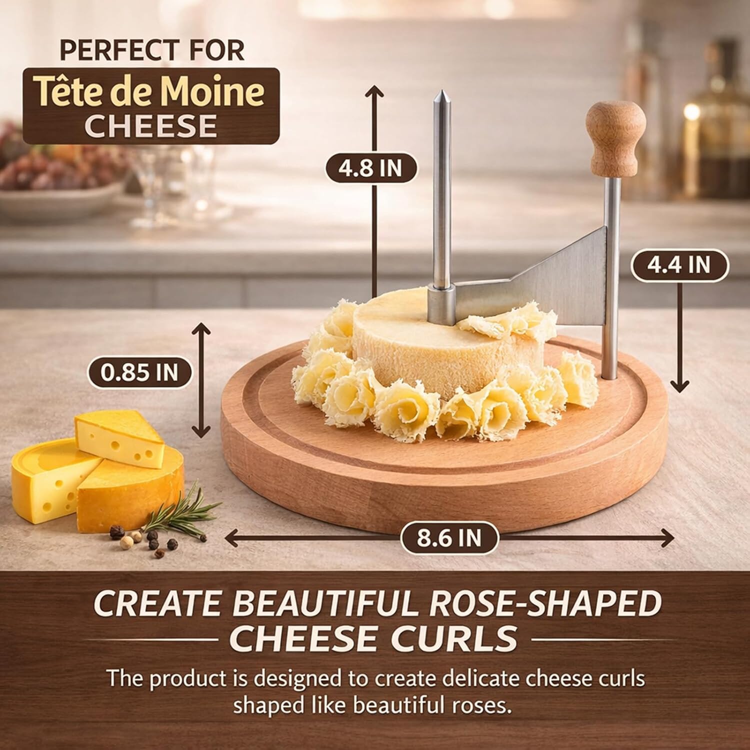 Cheese Curler Wheel, Cheese Shaver, Stainless Steel Sharp Blade with Wood Base, Flower Maker for Cheese Boards, Desserts, Parties & Home (Style A)