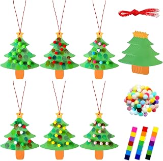 Zhanmai 48 Sets Christmas Thumbprint Ornament Crafts Kit - DIY Holiday Activities for Kids - Make Your Own Tree Sign and Hanging Ornaments for Home and Party Decoration