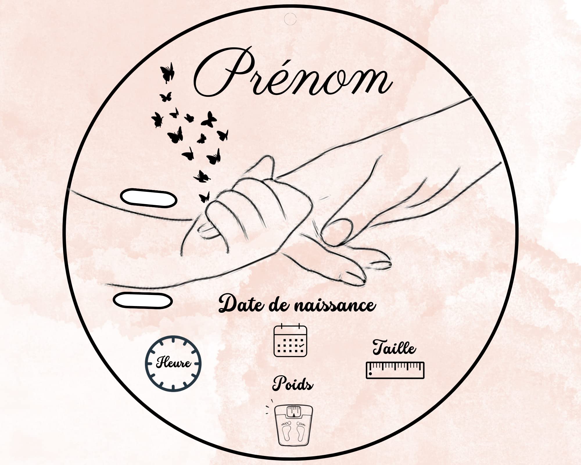 Porte bracelet de naissance personnalisé nouveau-né avec prénom,date, heure, poids, taille. Souvenir enfant, cadeau naissance à offrir, maternité