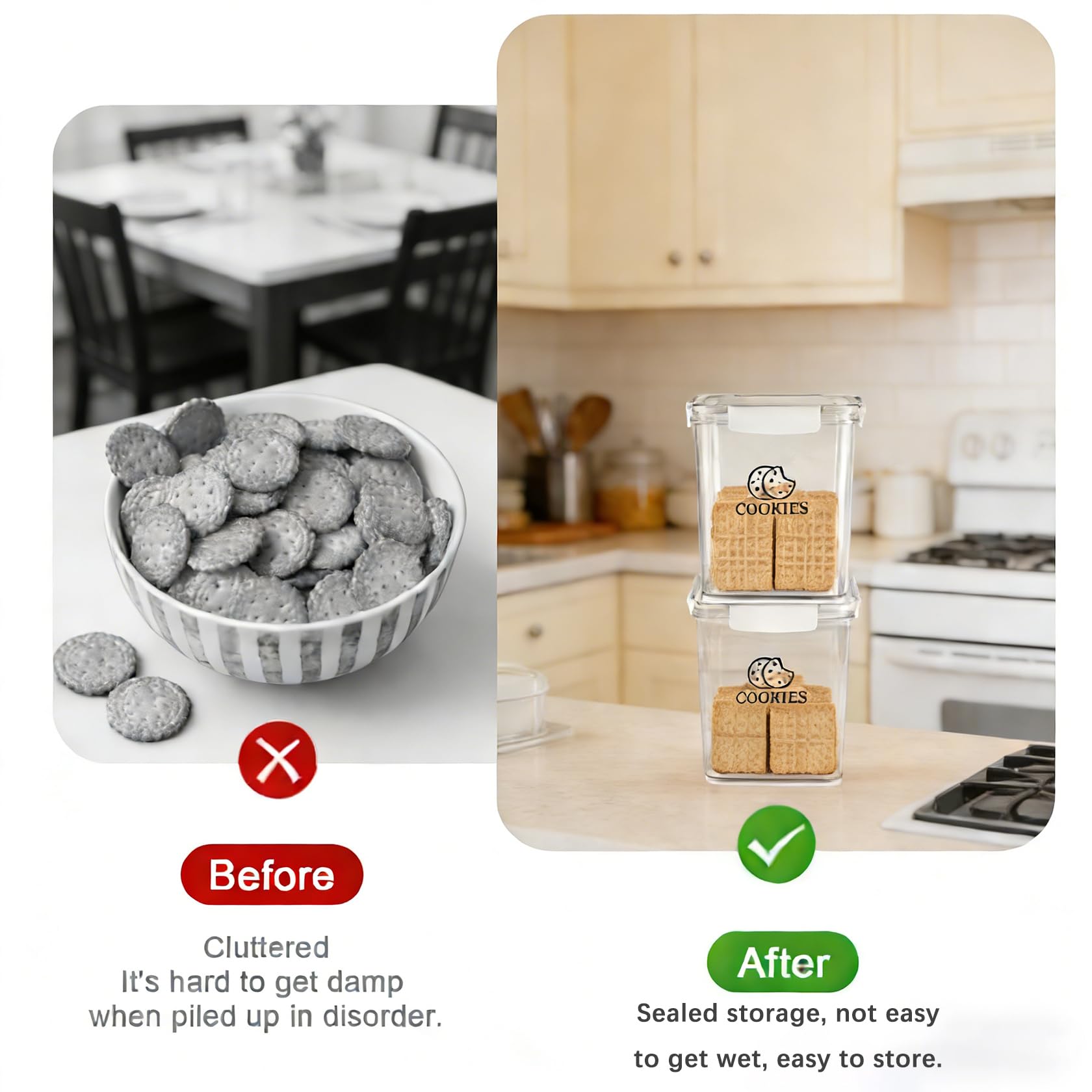 Juego de 2 tarros de galletas – Juego de 2 tarros de almacenamiento para galletas transparente hermético, bonito contenedor de almacenamiento de galletas de plástico con tapa, para aperitivos