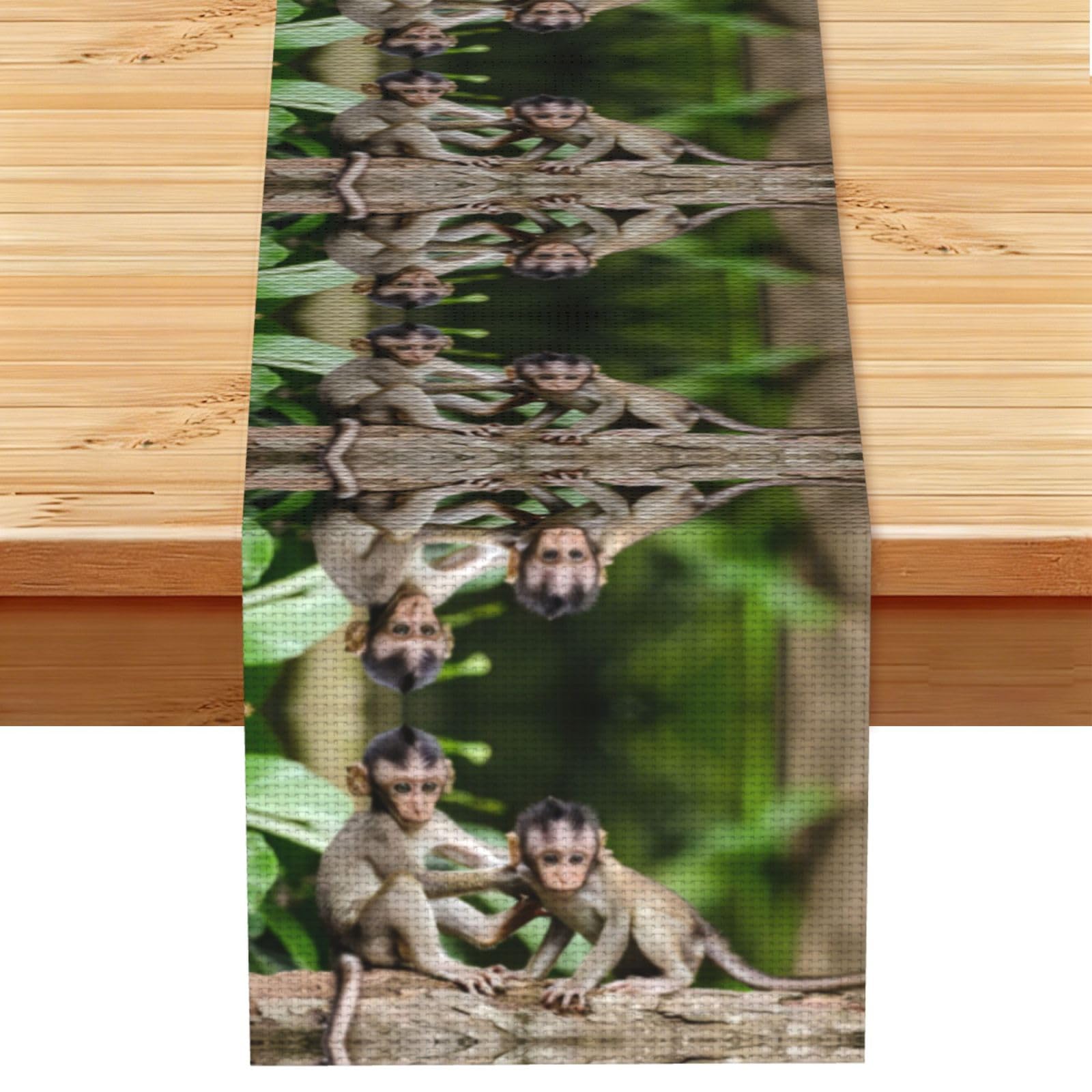 Cute Little Monkeys Linen Feel Table Runner Wedding Party Home Decoration