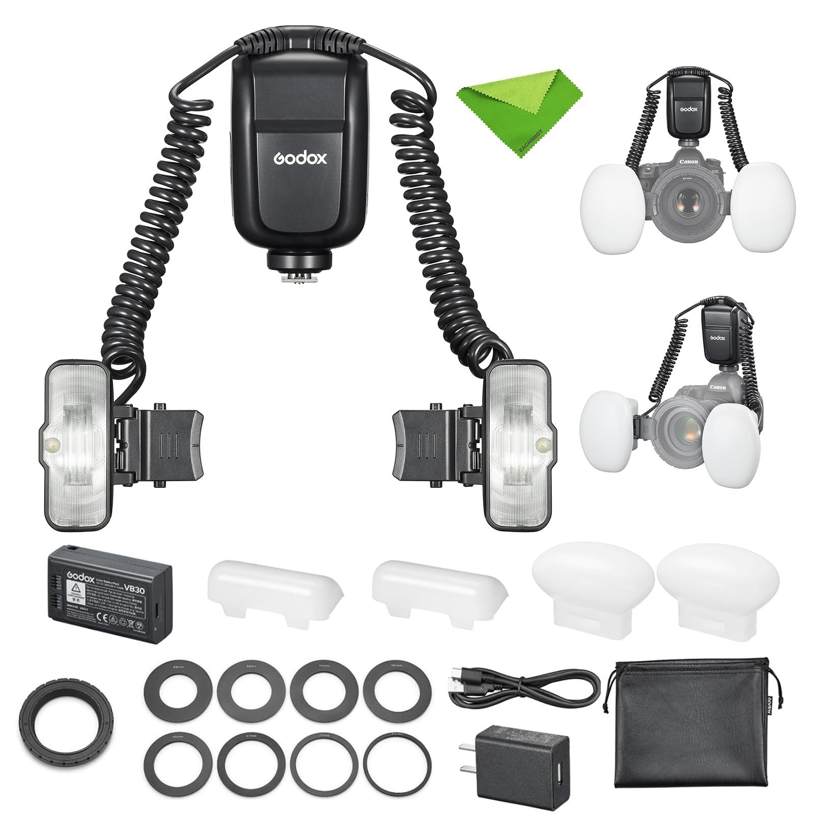 Godox MF-T76C TTL Flash Macro Doble para Canon con Difusores MF-DD